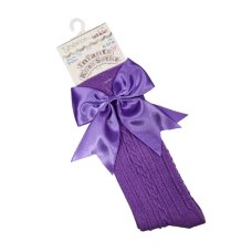 S350-PL: Plum Knee Length Socks w/Large Bow (0-24 Months)